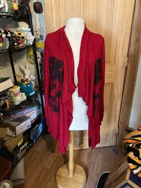 Midnight Hour red and skull face open cardigan